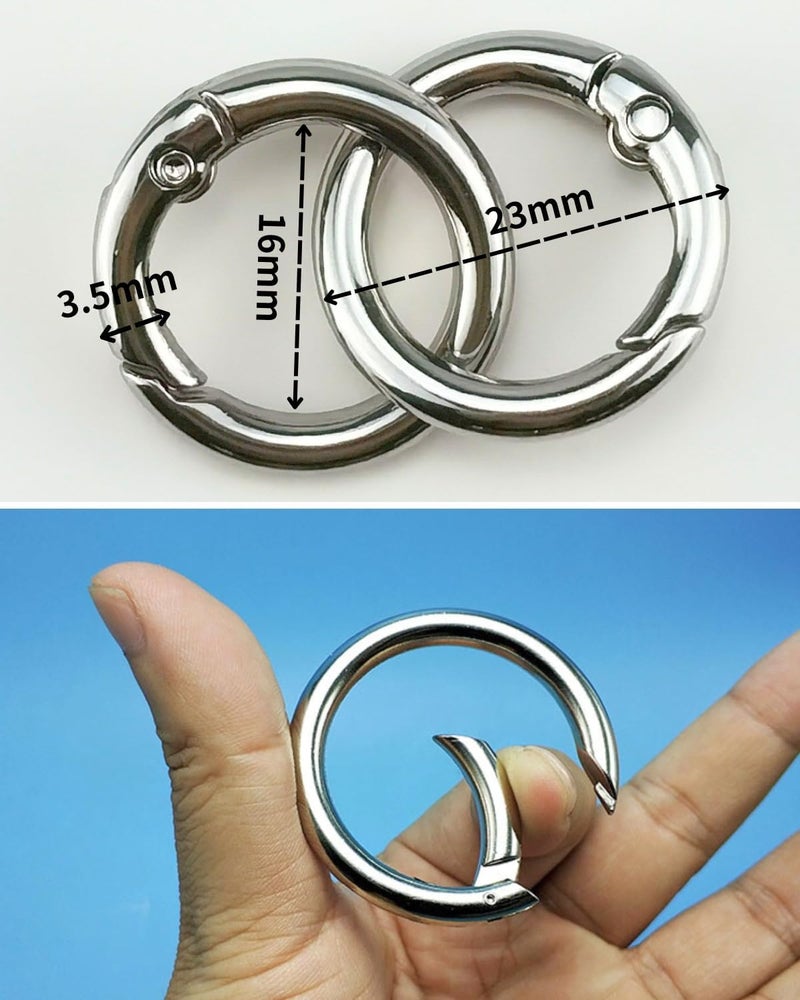 Hibmisy 50pcs 1 Inch Metal Spring O Rings,Round Carabiners Clips Snap Hooks for Keychains, Purse, Shoulder Bag,DIY Crafts (Silvery) - Image 2